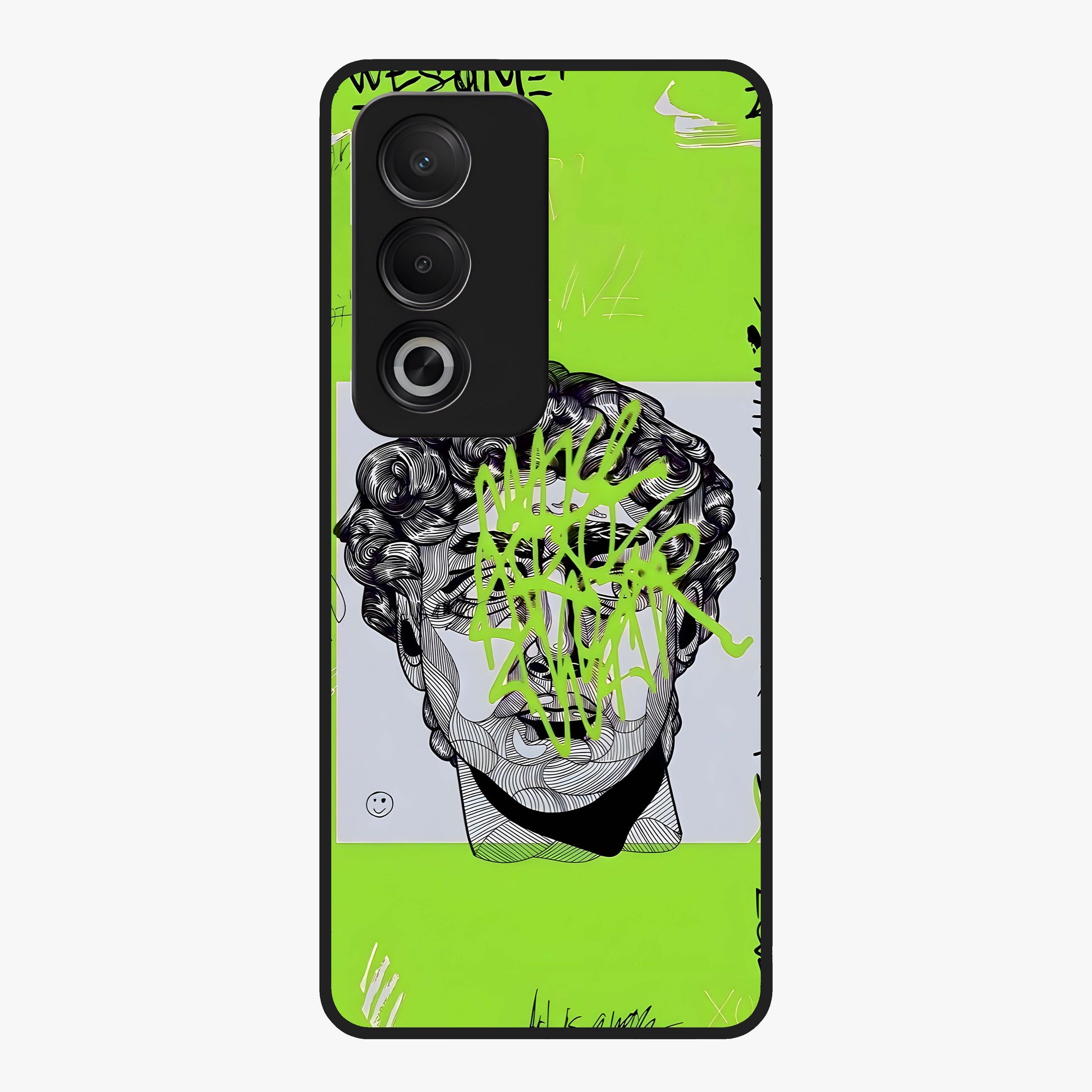 Neo Graffiti Rebellion Glass Case showing flat back view with vibrant graffiti artwork and glossy glass finish.