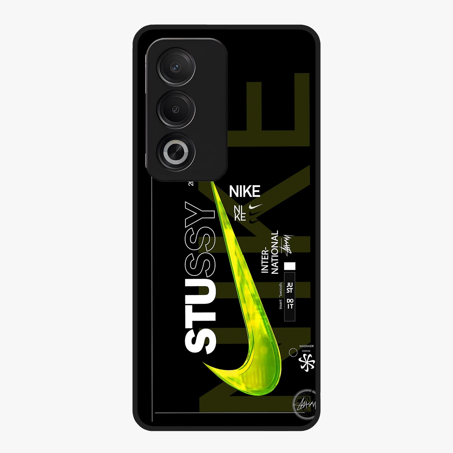 Neon Street Edition Glass Case showing flat back view with neon street style artwork and glossy glass finish.