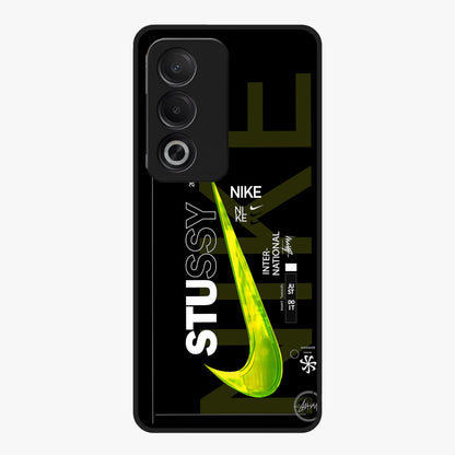 Neon Street Edition Glass Case showing flat back view with neon street style artwork and glossy glass finish.