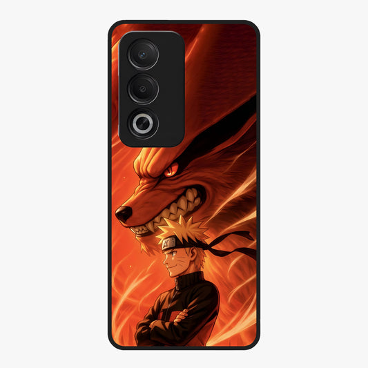 Nine Tails Legacy Glass Case showing flat back view with powerful nine-tailed fox inspired artwork and glossy glass finish.