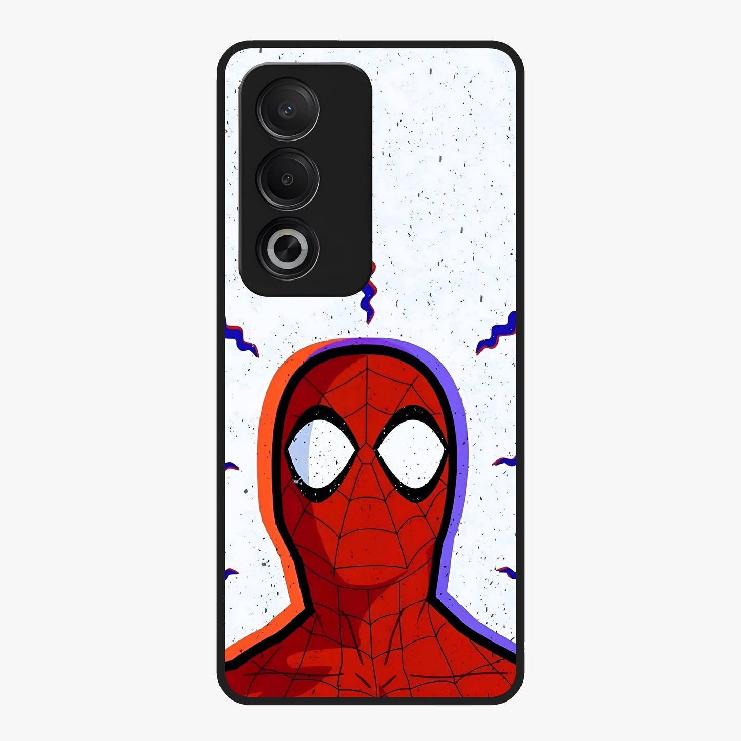 Omg Spiderman Glass Case showing flat back view with bold superhero inspired artwork and glossy glass finish.