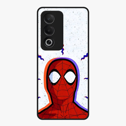 Omg Spiderman Glass Case showing flat back view with bold superhero inspired artwork and glossy glass finish.