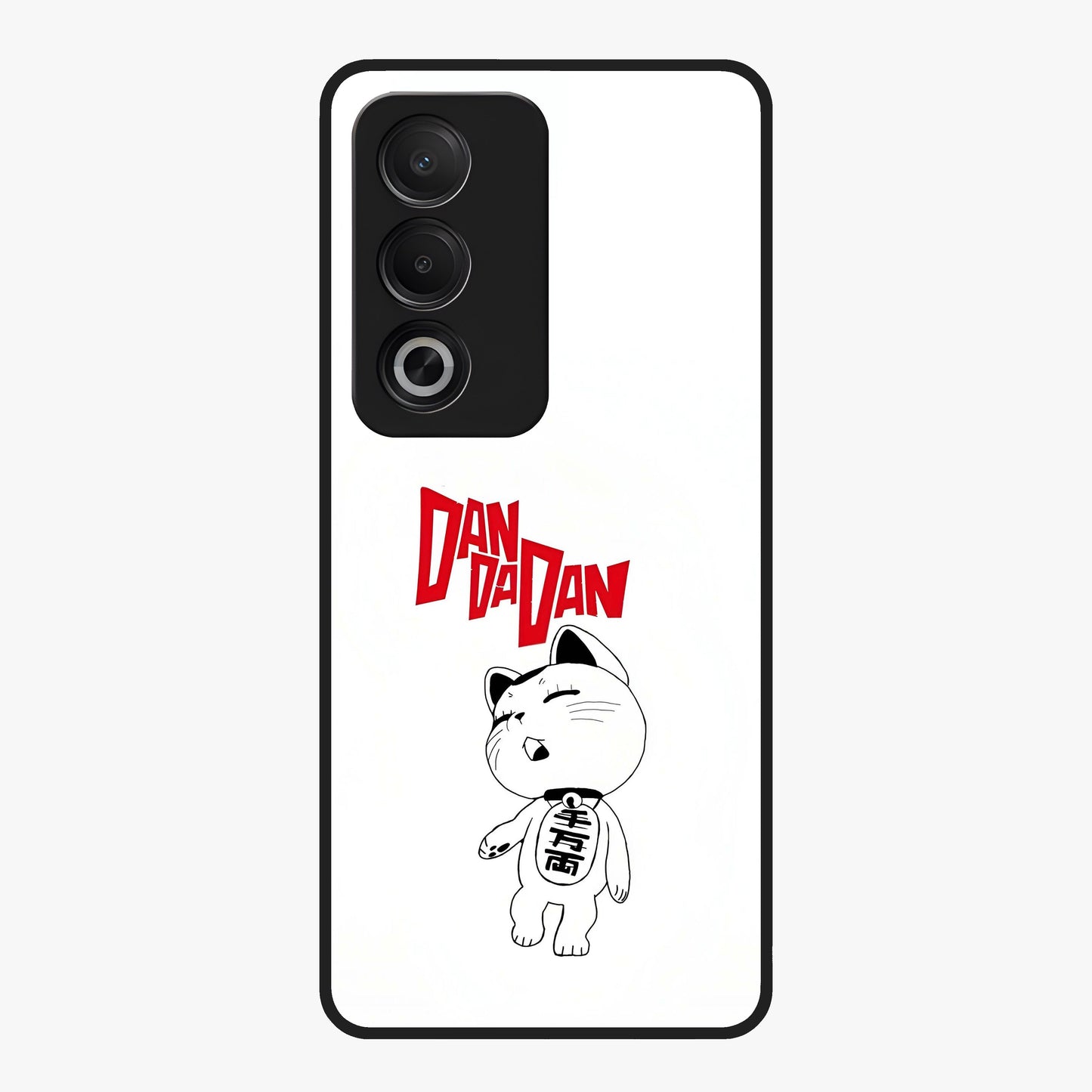 Playful Spirit Charm Glass Case showing flat back view with cheerful charm themed artwork and glossy glass finish.