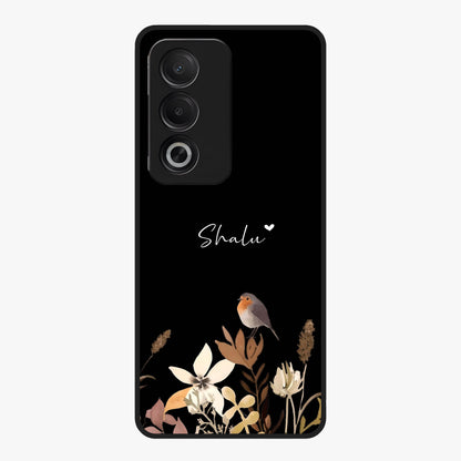 Quiet Garden Tune Custom Name Glass Case showing flat back view with peaceful garden artwork and personalized name design.