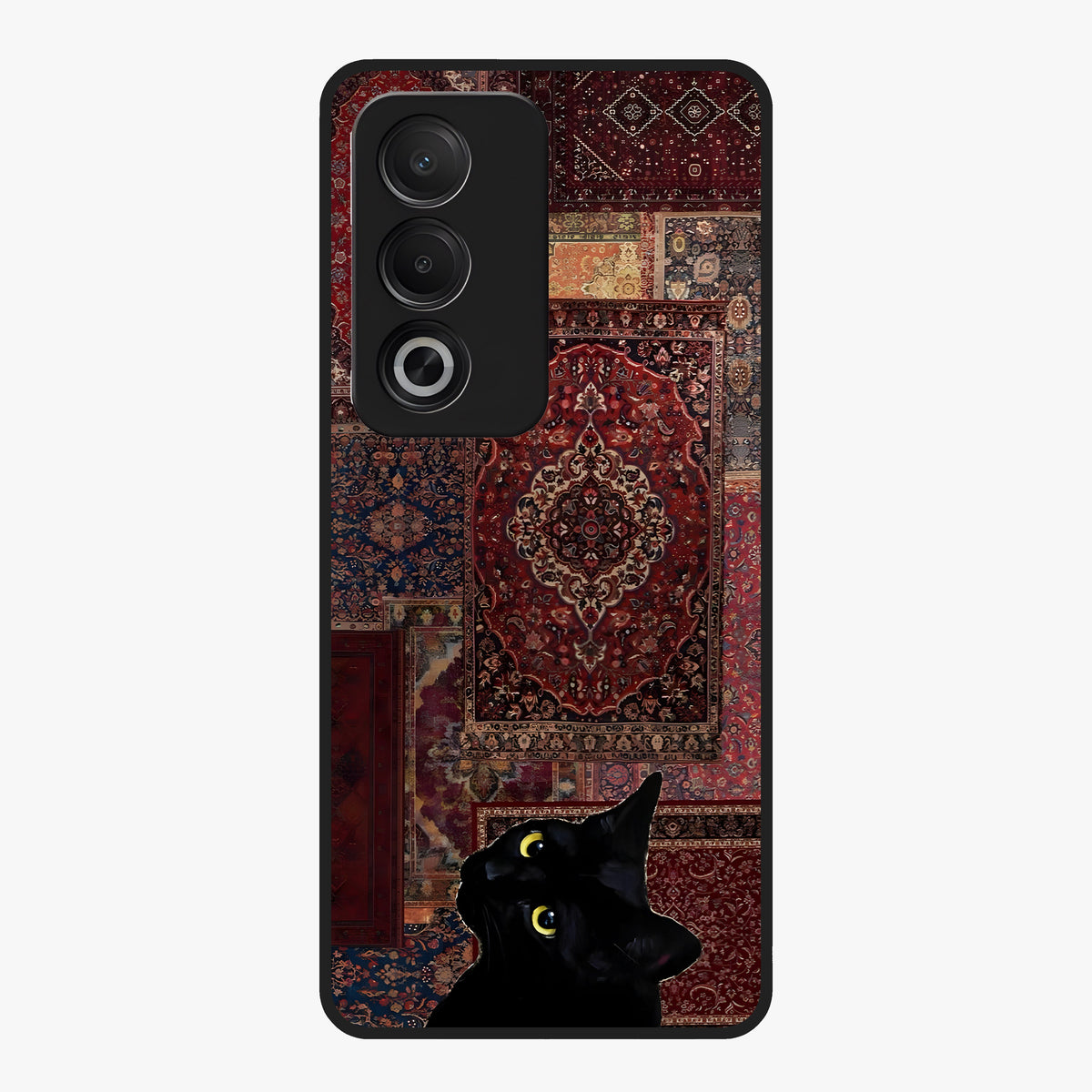 Regal Magic Cat Apple Glass Case showing flat back view with magical cat artwork holding apple and glossy glass finish.