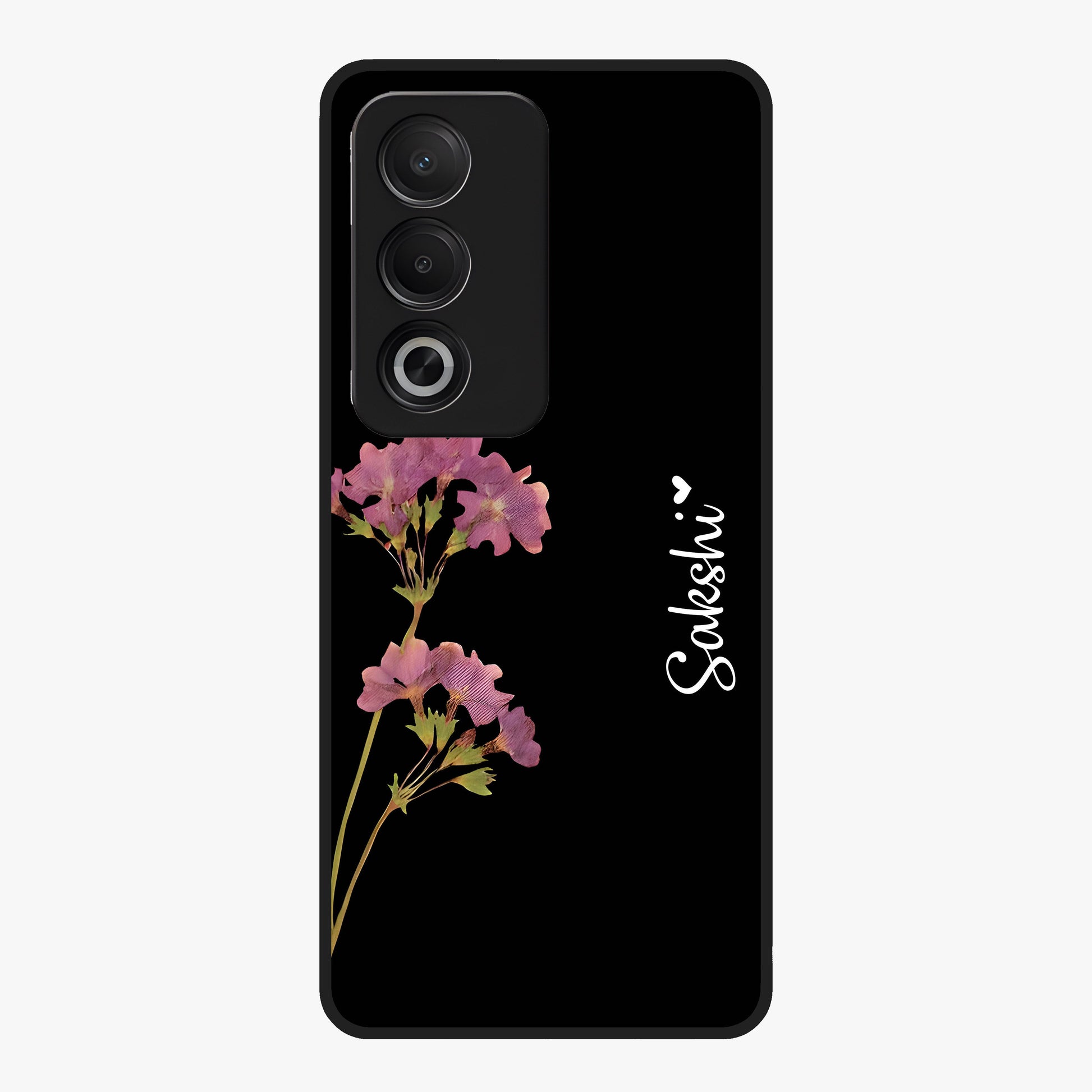 Riching Lavender Flower Custom Name Glass Case showing flat back view with lavender floral artwork and personalized name design.