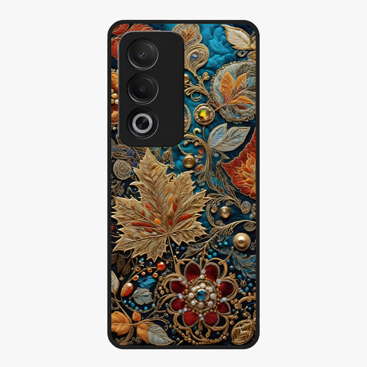 Royal Jewel Garden Glass Case showing flat back view with decorative floral garden artwork and glossy glass finish.