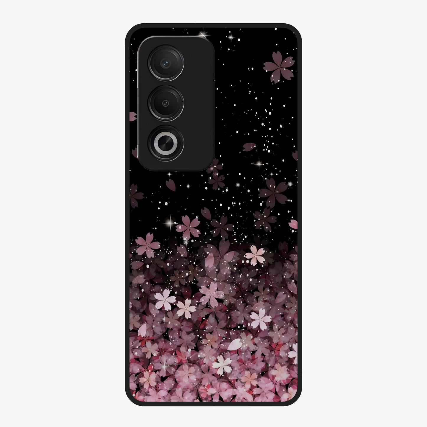 Small Starry Flowers Glass Case showing flat back view with delicate starry floral artwork and glossy glass finish.