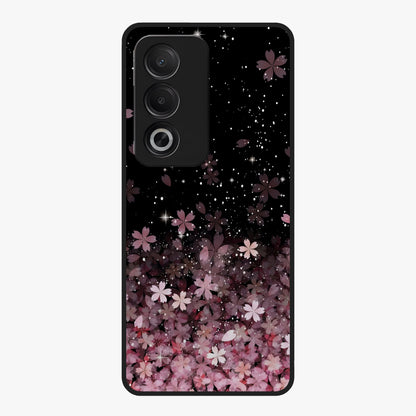 Small Starry Flowers Glass Case showing flat back view with delicate starry floral artwork and glossy glass finish.
