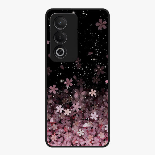 Small Starry Flowers Glass Case showing flat back view with delicate starry floral artwork and glossy glass finish.