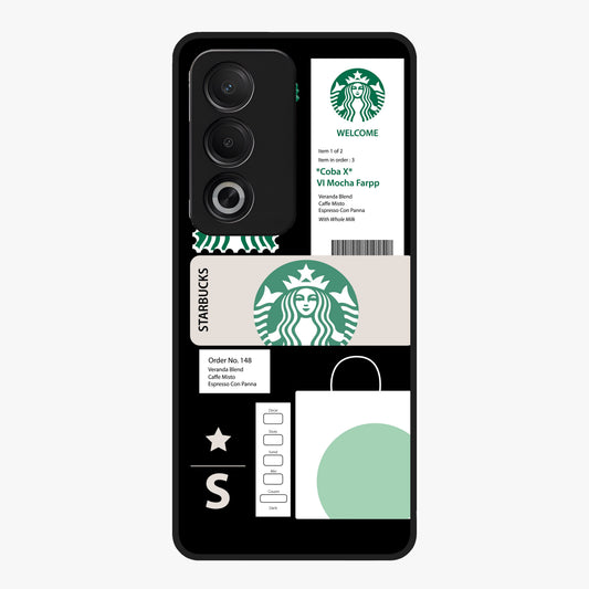 Starbucks Mocha Glass Case showing flat back view with coffee inspired artwork and glossy glass finish.