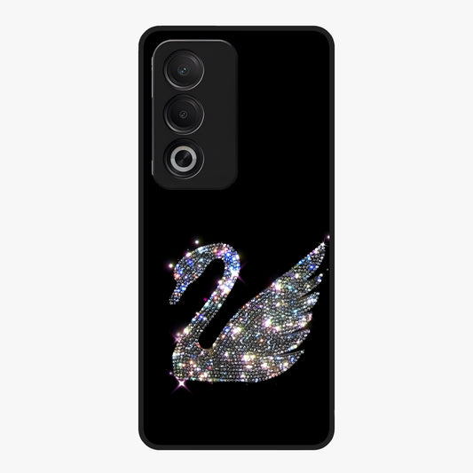 Starlit Swan Grace Glass Case showing flat back view with graceful swan artwork under starry sky and glossy glass finish.