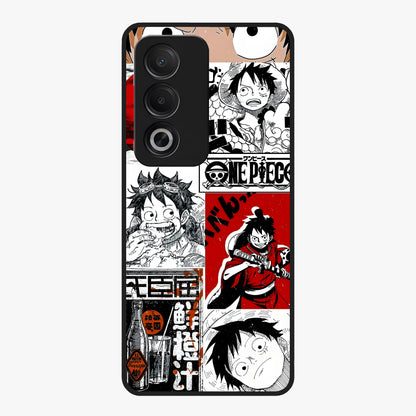 Strawhat Chaos Panels Glass Case showing flat back view with anime inspired chaos panel artwork and glossy glass finish.