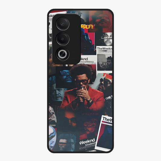 The Weeknd Glass Case showing flat back view with music inspired artistic portrait artwork and glossy glass finish.