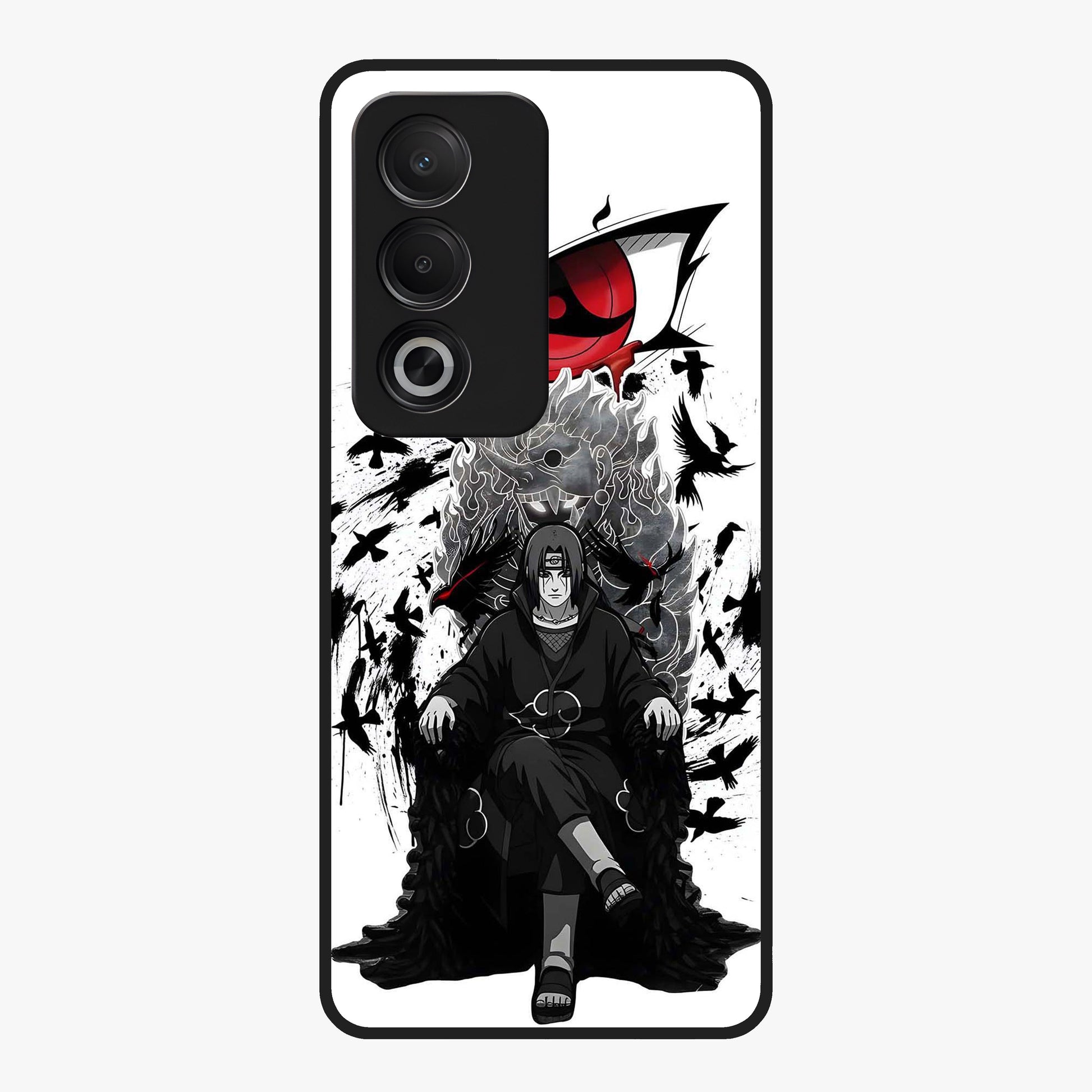 Uchiha Shadow Throne Glass Case showing flat back view with cosmic underwater themed artwork and glossy glass finish.