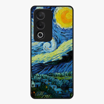 Van Gogh Art Glass Case showing flat back view with classic painterly artwork inspired by Van Gogh style and glossy glass finish.