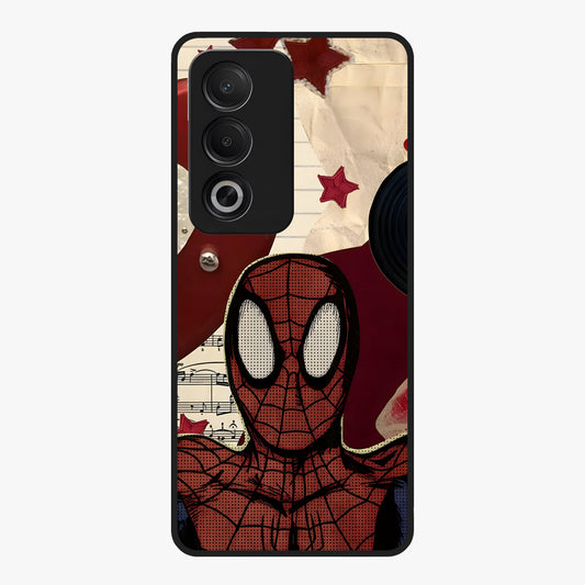 Web Warrior Vibes Glass Case showing flat back view with superhero inspired web themed artwork and glossy glass finish.