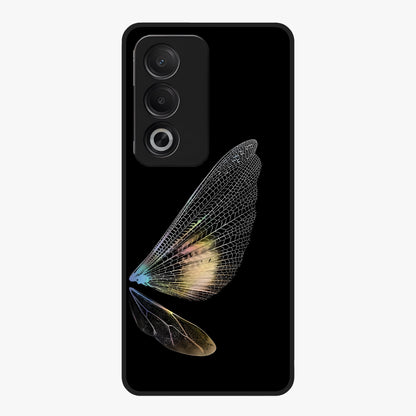 Whispers Of Wings Glass Case showing flat back view with graceful wing inspired artwork and glossy glass finish.