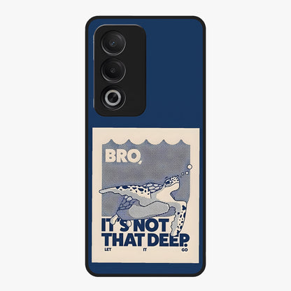 Worry Less Swim Glass Case showing flat back view with playful motivational artwork and glossy glass finish.