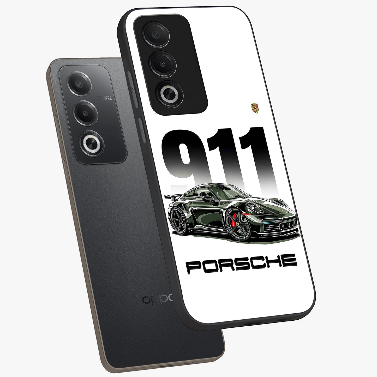 911 Turbo Dominance Glass Case displayed in premium angled mockup highlighting sporty car illustration and sleek glass surface.