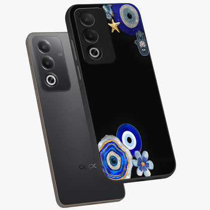 Aesthetic Blue Evil Eye Glass Case displayed in angled mockup highlighting blue evil eye symbol and spiritual aesthetic design.