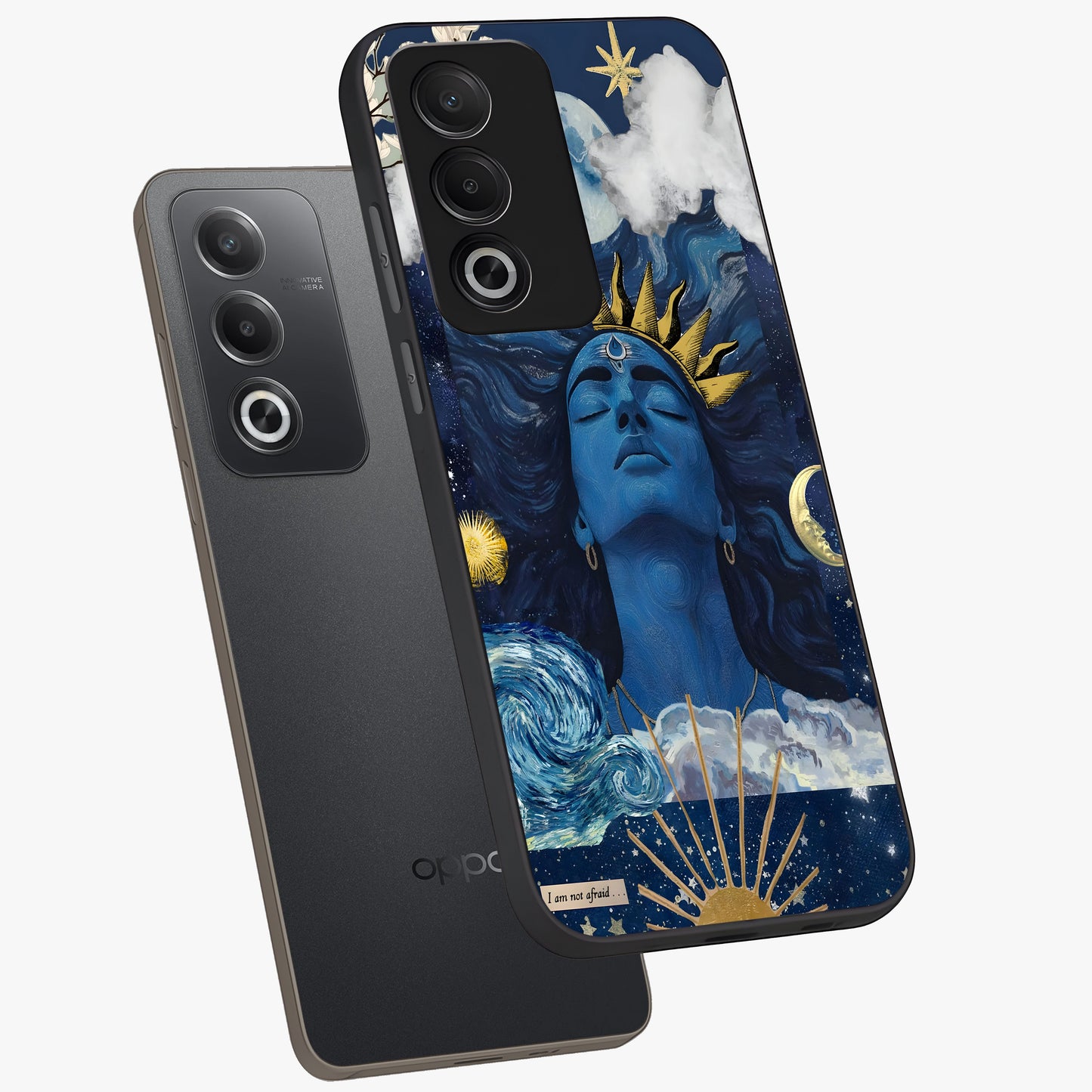 Aesthetic Lord Shiva Glass Case displayed in angled mockup highlighting spiritual Shiva illustration and sacred aesthetic design.