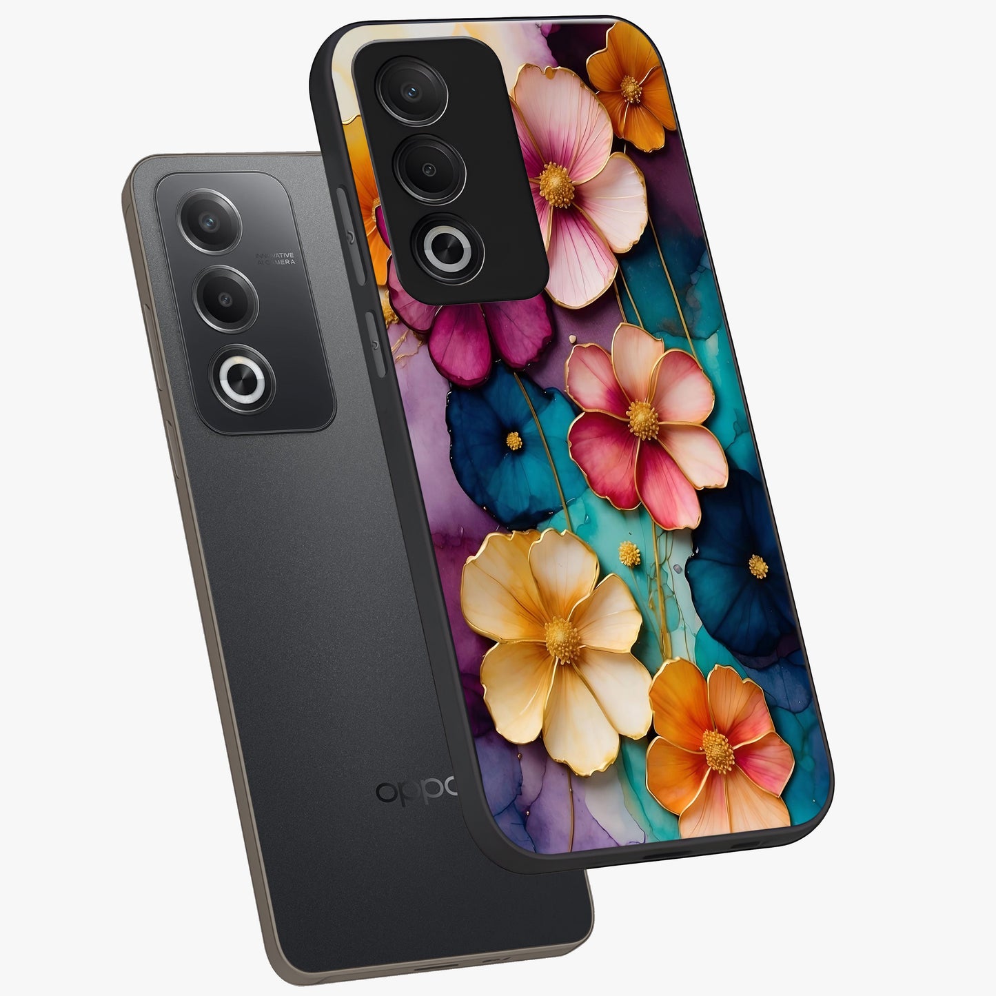 Artlyn Grace Flower Pattern Glass Case displayed in angled mockup highlighting delicate flower pattern design and smooth glass surface.