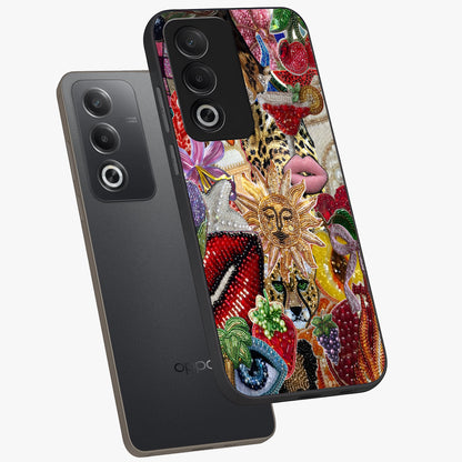 Beaded Fashion Jungle Glass Case displayed in angled mockup highlighting colorful fashion bead design and artistic pattern.