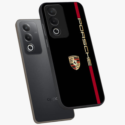 Black Minimal Porsche Glass Case displayed in angled mockup highlighting modern minimal car illustration and clean aesthetic design.