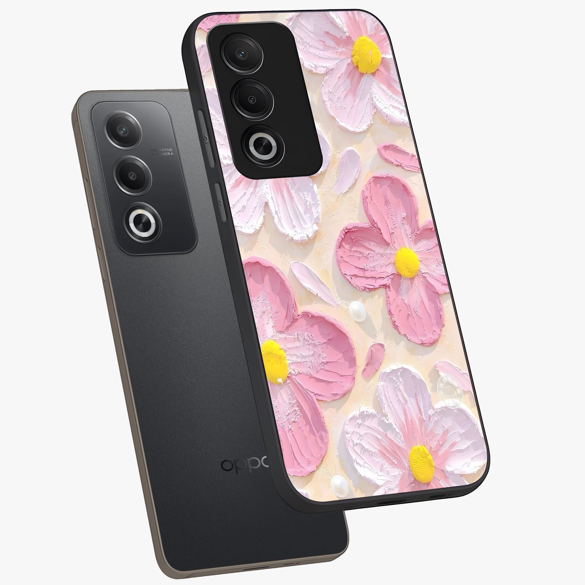 Blush Bloom Texture Glass Case displayed in angled mockup highlighting subtle bloom pattern with aesthetic pastel design.