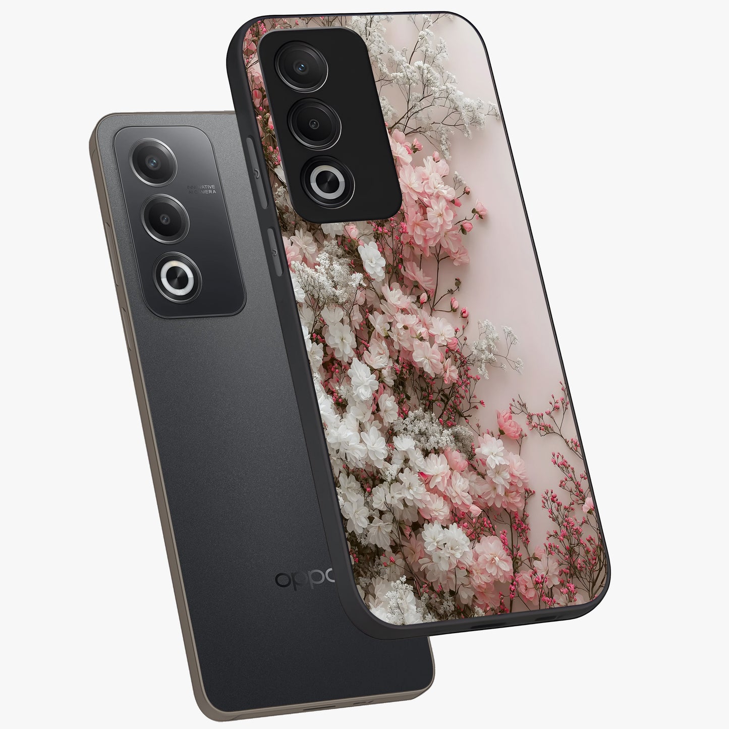 Blush Blossom Cloud Glass Case displayed in angled mockup highlighting soft cloud and blossom design with pastel aesthetic.