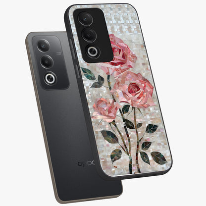 Blush Mosaic Bloom Glass Case displayed in angled mockup highlighting artistic mosaic flower pattern with aesthetic design.