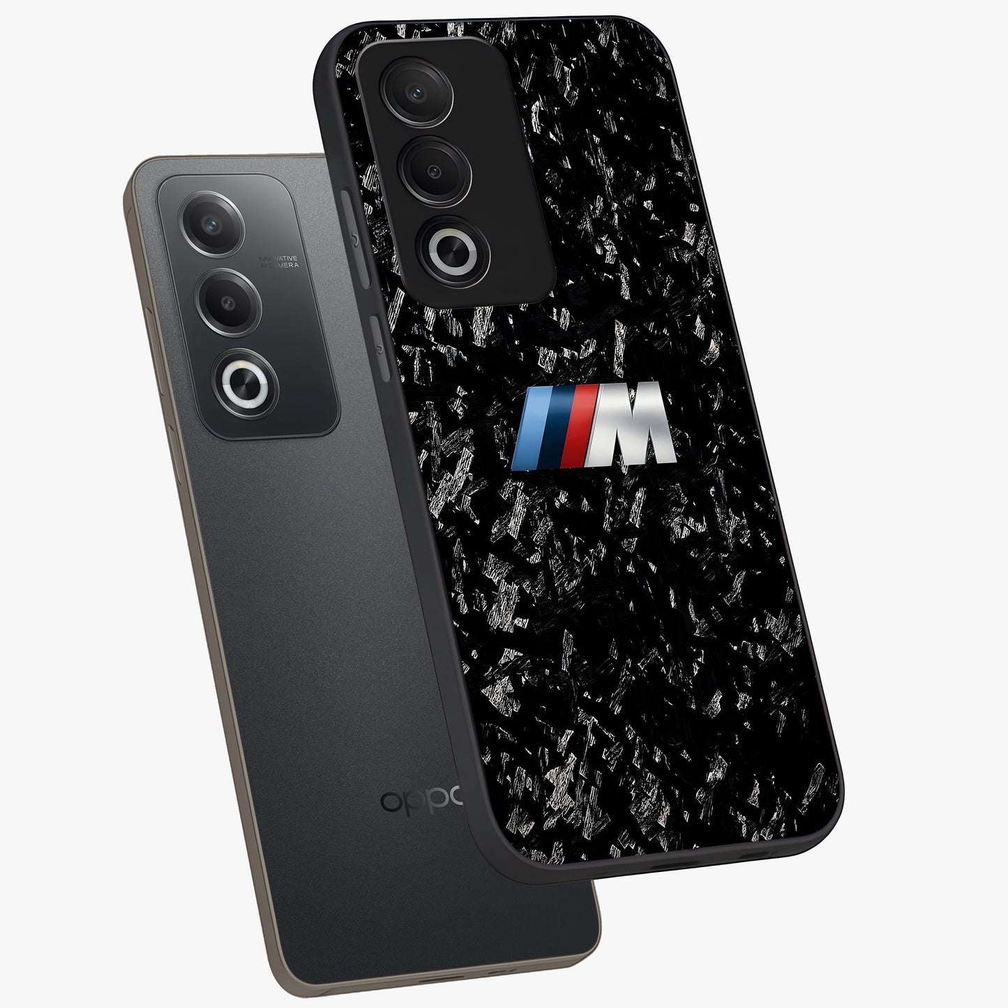 Carbon Speed Mark Glass Case displayed in angled mockup highlighting racing inspired carbon design and sleek aesthetic style.