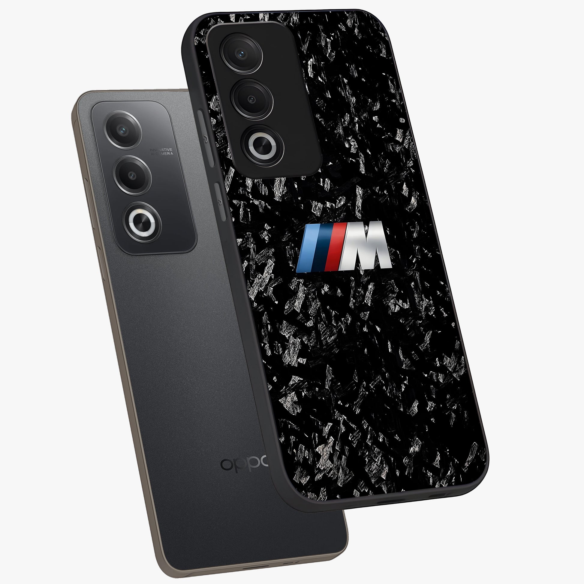 Carbon Speed Mark Glass Case displayed in angled mockup highlighting racing inspired carbon design and sleek aesthetic style.
