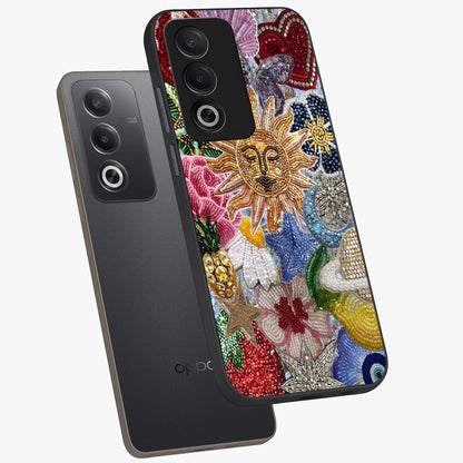 Celestial Floral and Playful Glass Case displayed in angled mockup highlighting playful floral design with dreamy celestial elements.
