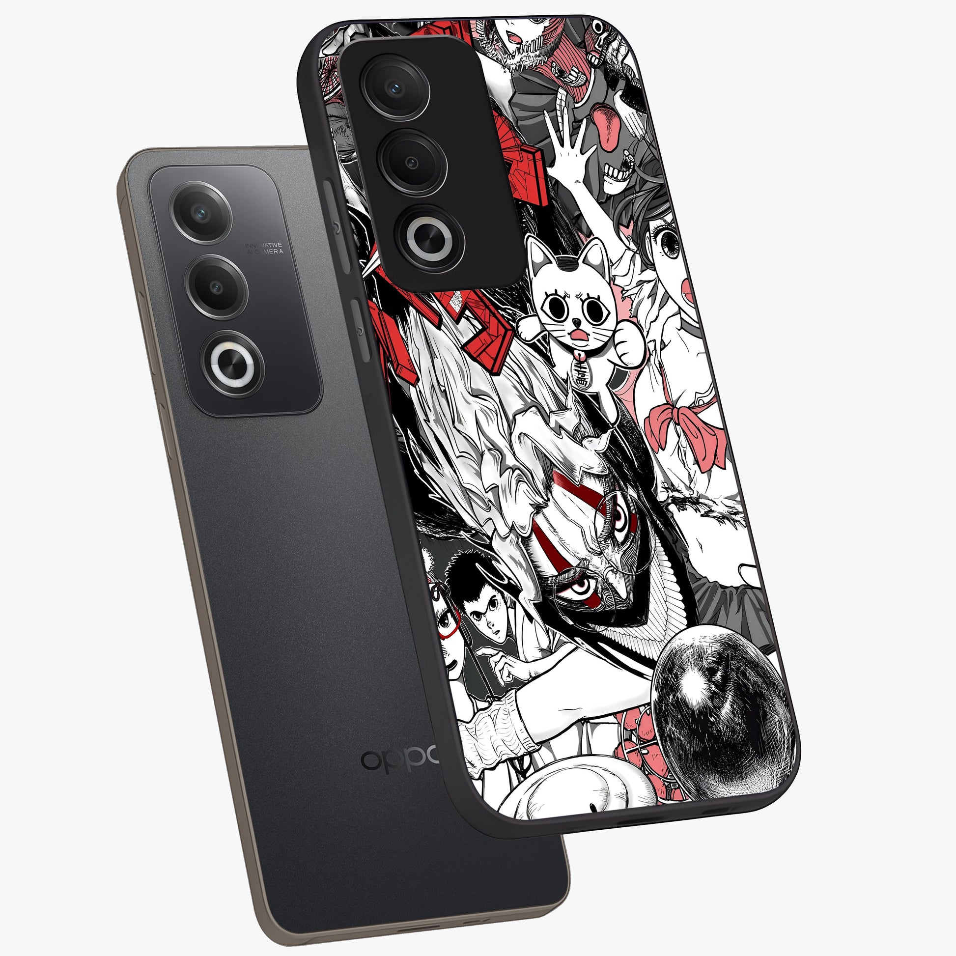 Crimson Chaos Panel Glass Case displayed in angled mockup highlighting chaotic panel style design with modern graphic theme.
