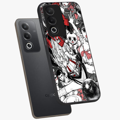 Crimson Chaos Panel Glass Case displayed in angled mockup highlighting chaotic panel style design with modern graphic theme.