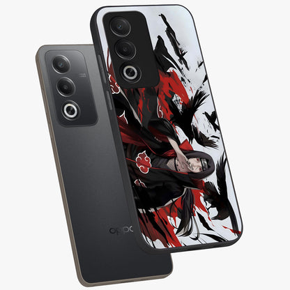 Crimson Crow Illusion Glass Case displayed in angled mockup highlighting mysterious crow graphic with dark aesthetic style.