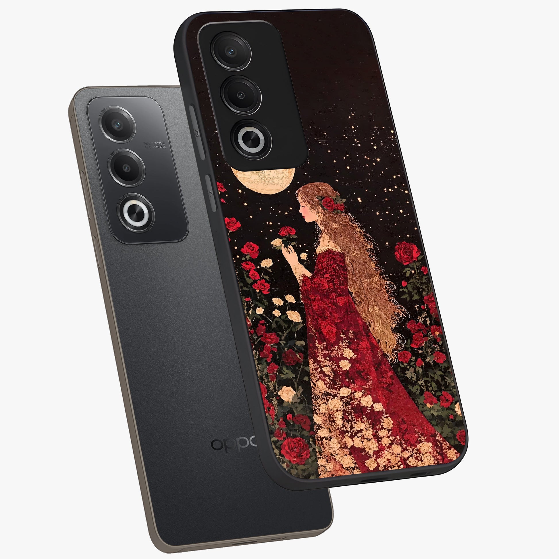 Crimson Dreams Glass Case displayed in angled mockup highlighting soft crimson aesthetic design with artistic theme.
