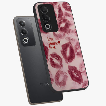Crimson Kiss Love Glass Case displayed in angled mockup highlighting bold love inspired design with modern aesthetic style.