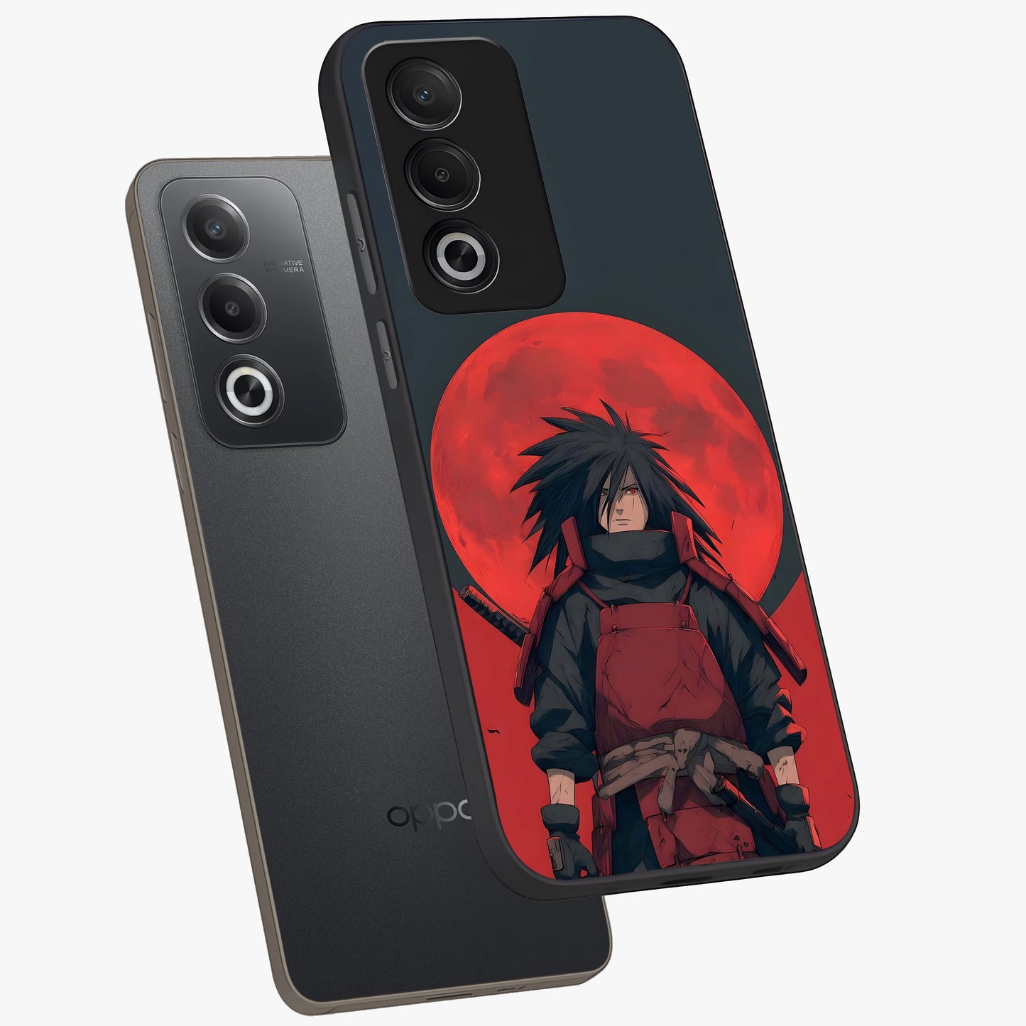 Crimson Moon Warlord Glass Case displayed in angled mockup highlighting dramatic crimson moon design with fantasy aesthetic.