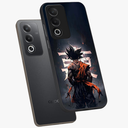 Dark Warrior In Rain Glass Case displayed in angled mockup highlighting dramatic warrior illustration with dark rain aesthetic.