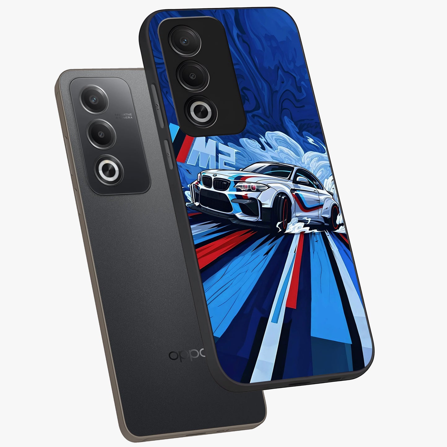 Drift Power Rush Glass Case displayed in angled mockup highlighting powerful drift car design with sporty aesthetic style.