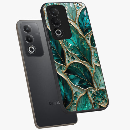 Emerald Leaf Glass Glass Case displayed in angled mockup highlighting botanical leaf illustration with elegant natural aesthetic.