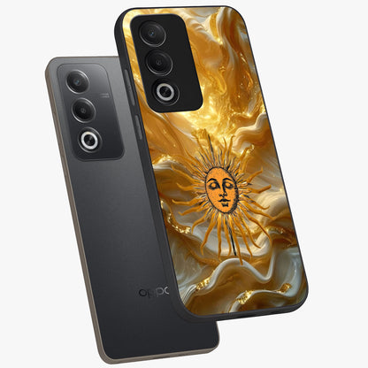 Eternal Golden Glow Glass Case displayed in angled mockup highlighting glowing golden aesthetic design with elegant style.