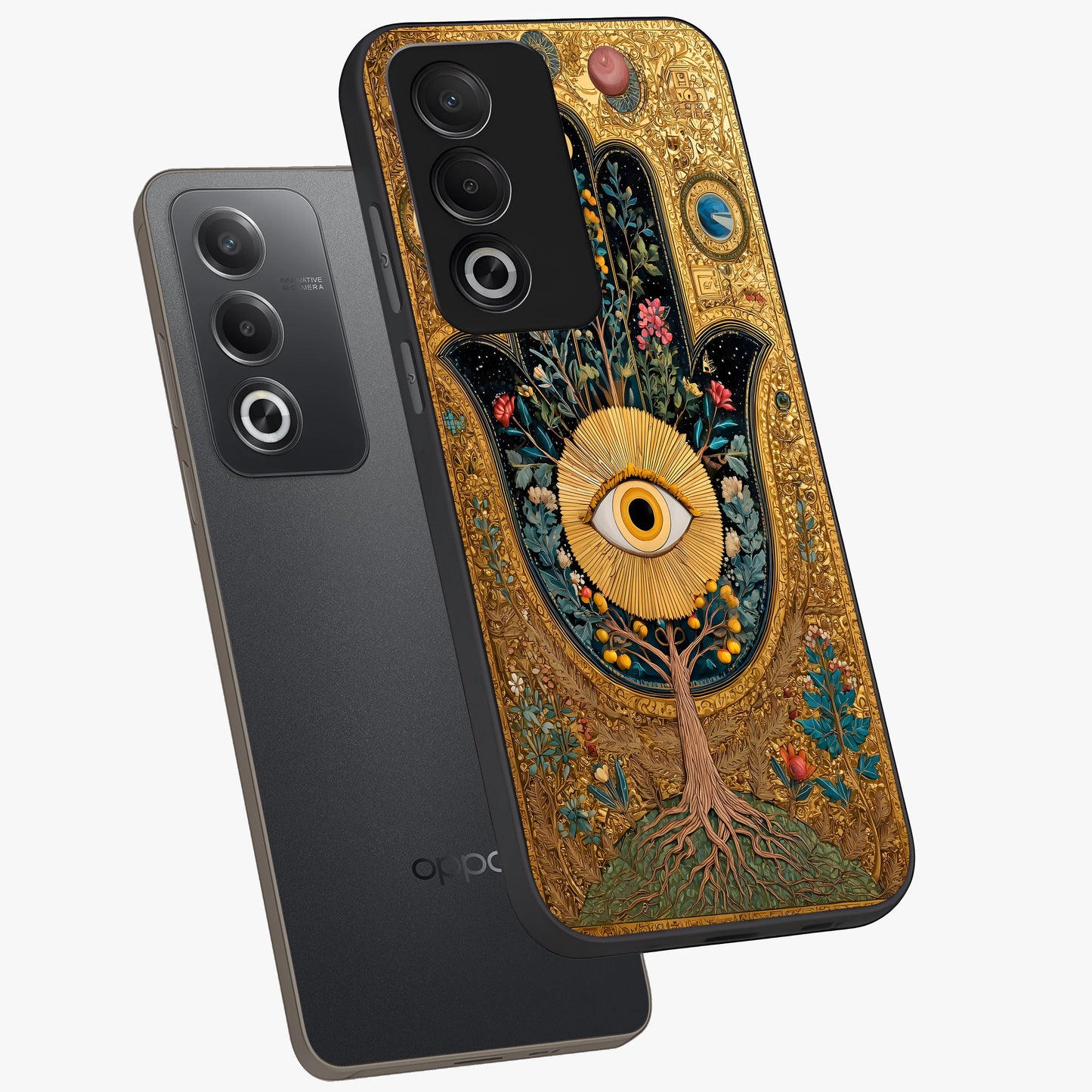 Ethereal Evil Eye Glass Case displayed in angled mockup highlighting protective evil eye symbol with spiritual aesthetic design.
