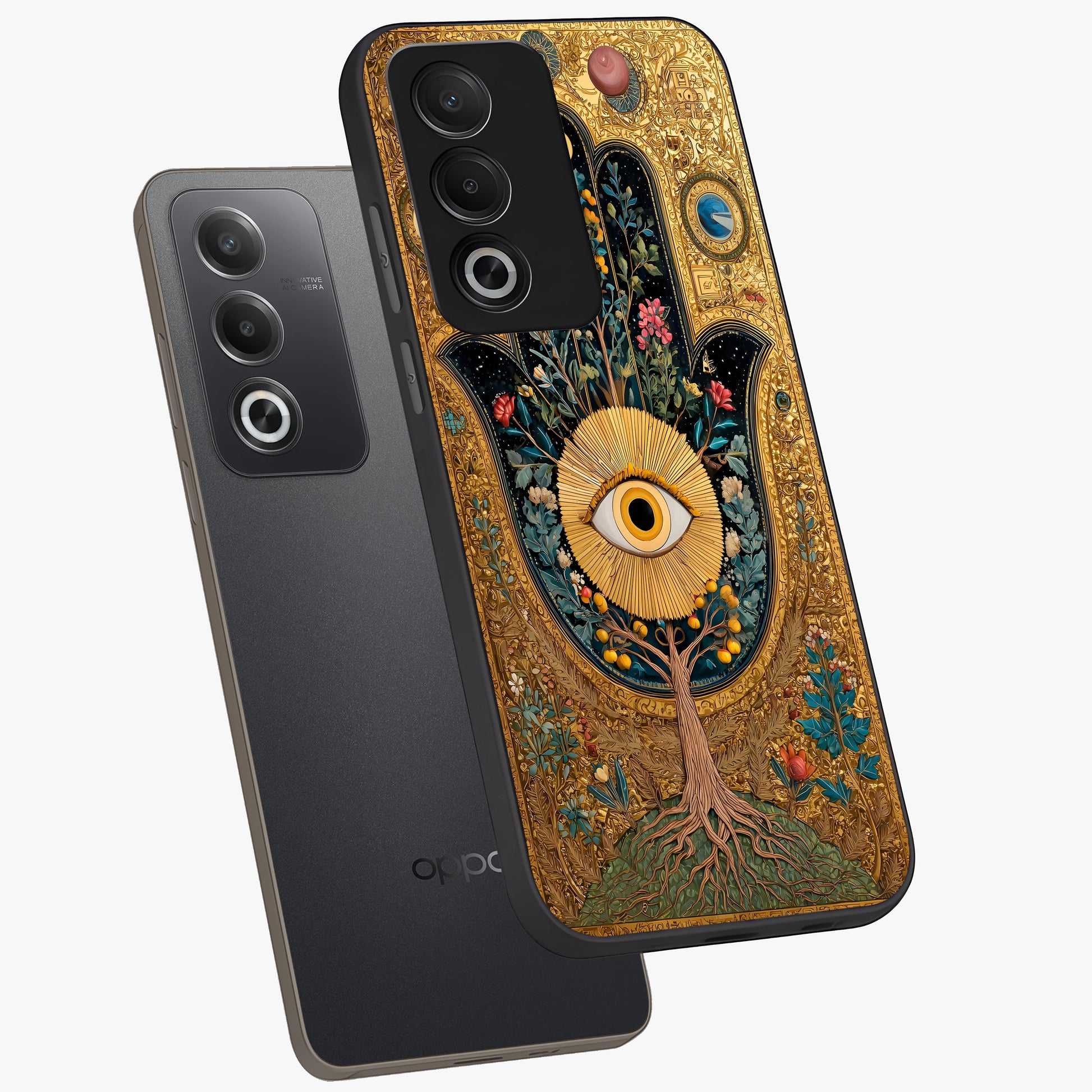 Ethereal Evil Eye Glass Case displayed in angled mockup highlighting protective evil eye symbol with spiritual aesthetic design.