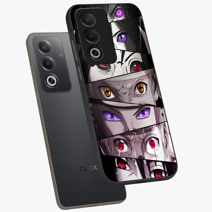 Eyes of Destiny Glass Case displayed in angled mockup highlighting bold eye illustration with mystical aesthetic style.