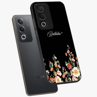 Floral Design With a Custom Personalized Name Glass Case displayed in angled mockup highlighting elegant floral pattern with custom name feature.