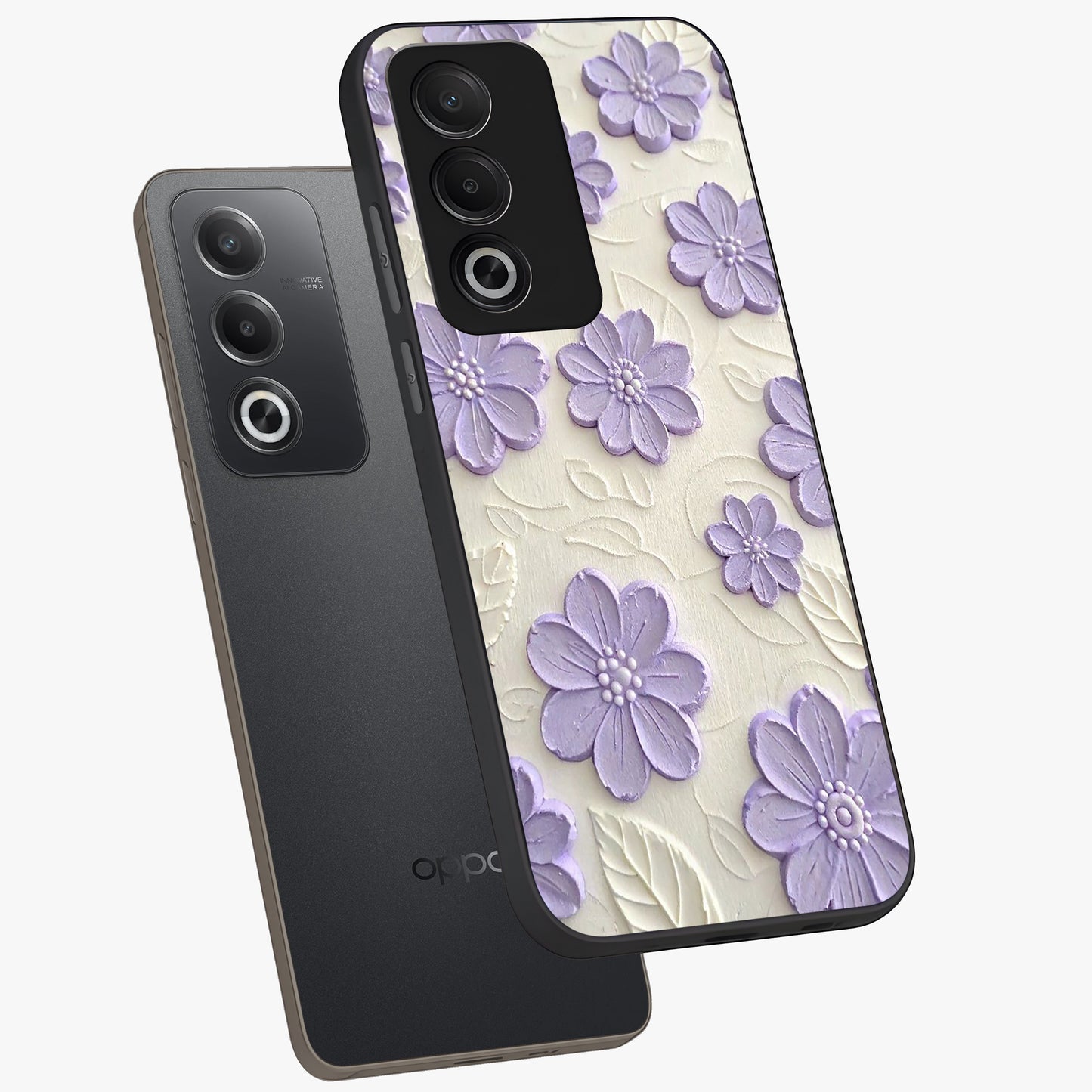 Floral Wall Art With Purple Flowers Glass Case displayed in angled mockup highlighting vibrant purple floral illustration with artistic aesthetic.